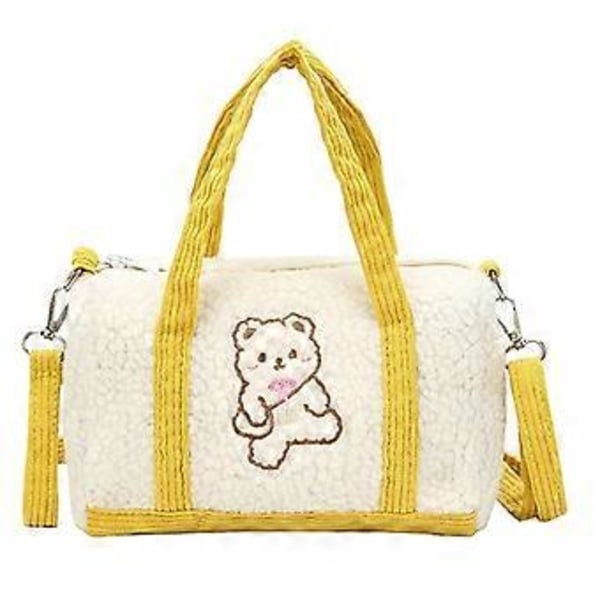 Plys bamse taske til kvinder sød skulder crossbody taske moderigtig bærbar spandtaske (gul)