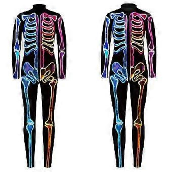 Nyt Halloween Skelet Kostume Til Børn Og Voksne, Behagelig Onesie Jumpsuit Hurtig (M Farverig)