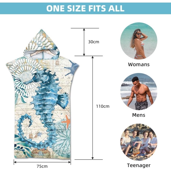 1 stk. Surf Poncho Håndklæde, Hurtigtørrende Mikrofiberstof, Surf Omskiftning