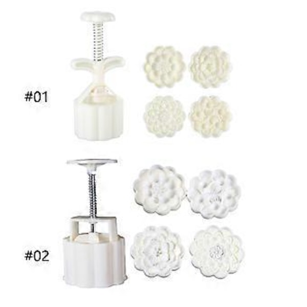 Søde blomsterformede DIY kageforme Månekageform Håndtryksværktøj Plastmateriale Bageudstyr (150G)
