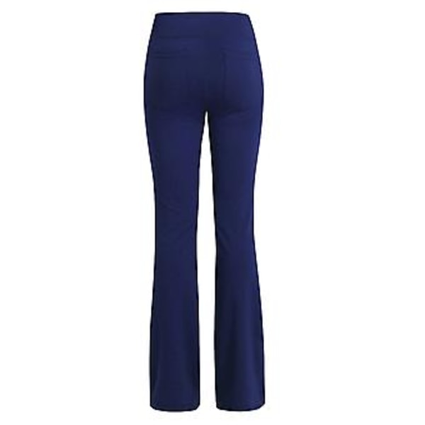 Damernas Högmidjade Flared Byxor Bell Bottom Yogabyxor Med Fickor Plus Size (S Mörkblå)