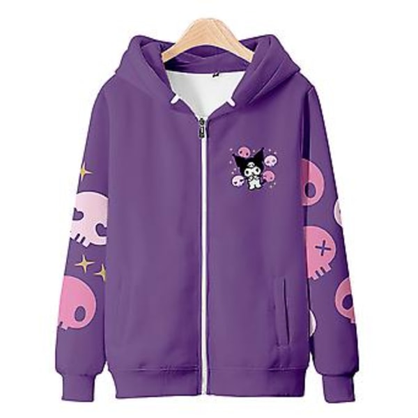 Damer Sanrio Kuromi Lynlås Hoodie Sød Tegneserie Trykt Frakke Jakke Casual Hættetrøje Topper Julegaver (M A)
