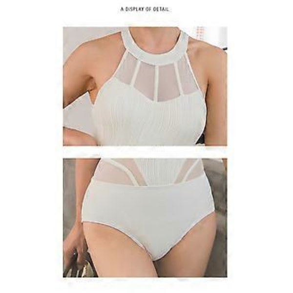 Dame Hel Badedrakt Mesh Magekontroll Høy Hals Halter Cutout Badeklær