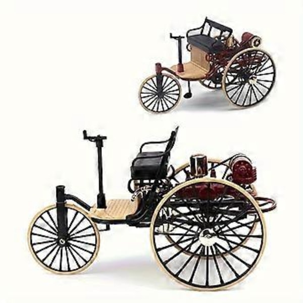 Luova 1:12 seoksesta valmistettu klassinen kolmipyöräinen automalli toimiston työpöydän koristeeksi (musta)