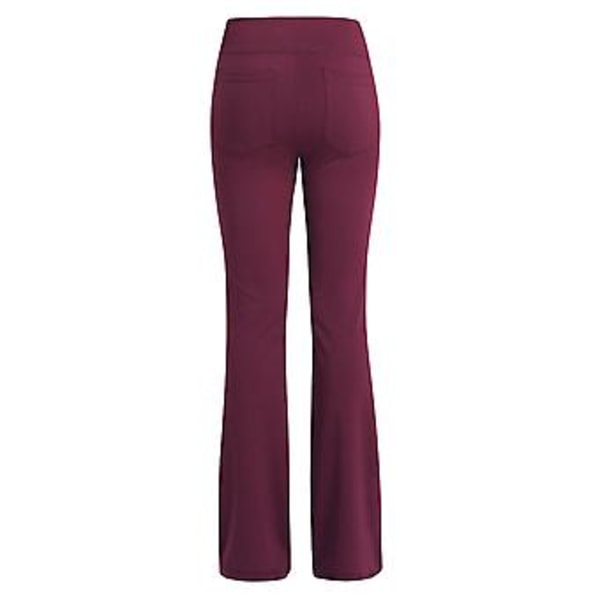 Dame Højtaljede Flare Bukser Bell Bottom Yoga Bukser Med Lommer Plus Størrelse (4XL Vinrød)