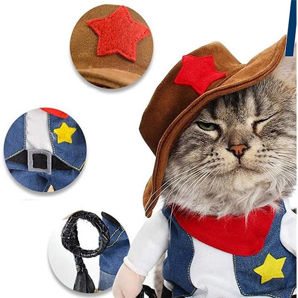 Cowboy hund eller katt juldräkt med hatt, storlek M