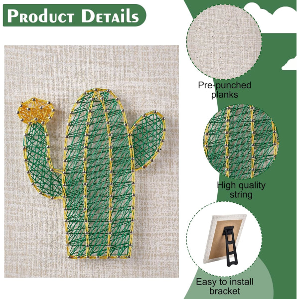 20cmx20cm DIY String Art Kit til begyndere DIY Kaktus Craft Kit til ferie Unik gave Kaktus Negl P