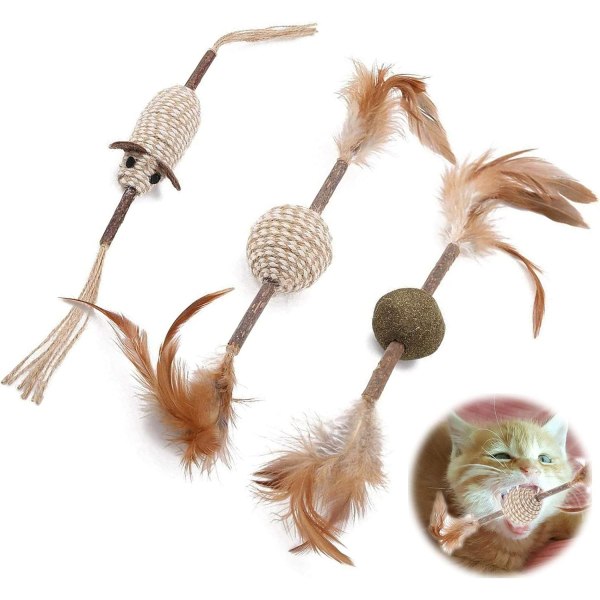 3 Cat Chew Sticks Catnip Ball with Stick Cat Mint Ball Toy Mouse