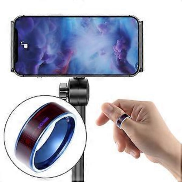 Intelligent Ring Enhet Vattentät Intelligent Bärbar Smart Ring Titanstål för Daglig Användning Telefon Smartphone Upplåsning Kvinnor (Blå B)