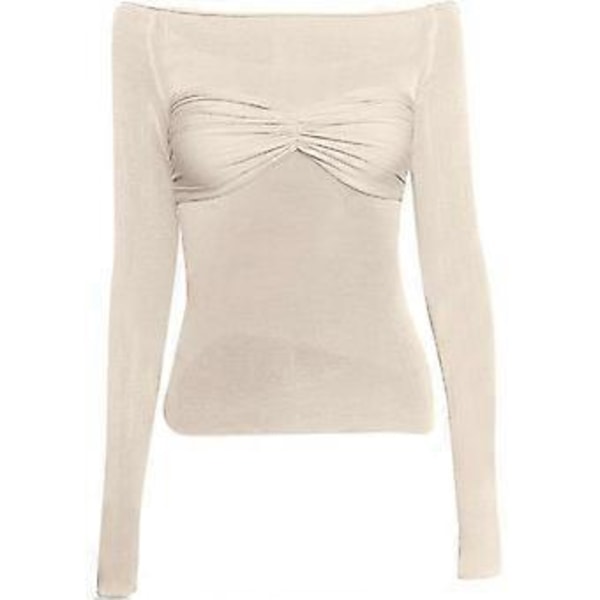 Kvinners Langærmet Skjorte Basic Crop Top Mote 2024 Base Layer Stretchy Slim Fitted Y2K Topper Mesh Sheer T-skjorte (Khaki, L)