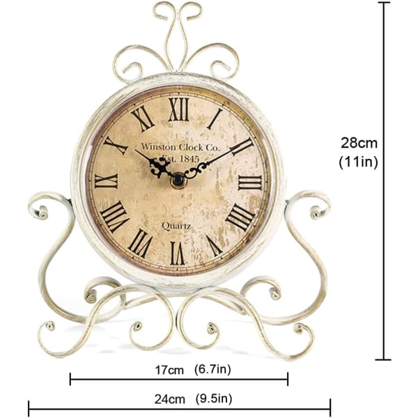 Stil Retro Romersk Bordklokke for Stue Soverom Kontor (Hvit)