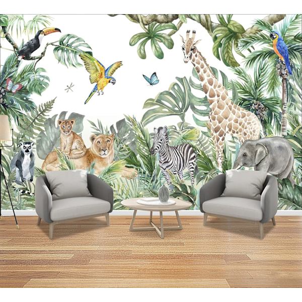 1 stk 200x150cm Non-Woven Tapet Jungle Dyr Giraf Elefant