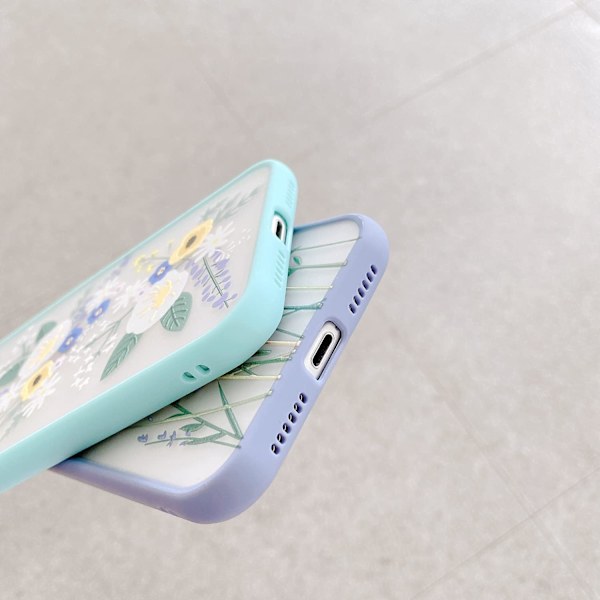 iPhone 13-fodral med blommigt klart frostat PC-baksida, blommönster för flickor och kvinnor