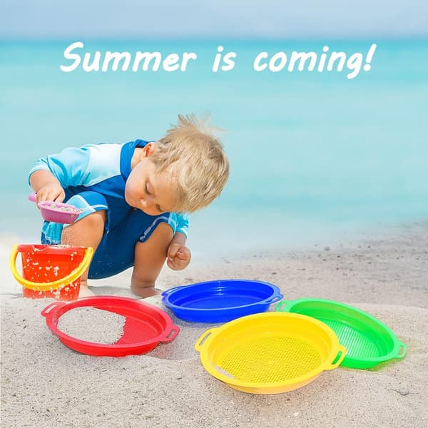 Sandsil för strandleksaker (röd, blå, gul och grön)