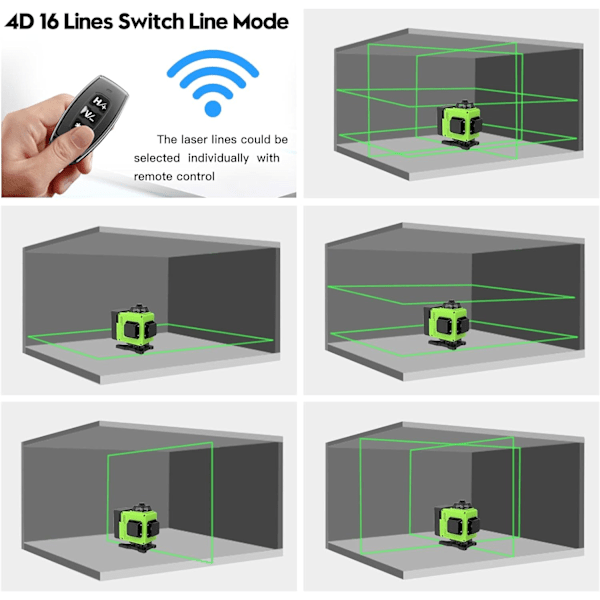 360°x 4 Laserniveau, Selvjusterende 3D Lodret og Vandret