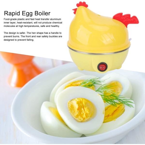 Snabb äggkokare（15,6x15,6*16cm）, 7 ägg kapacitet Multifunktionell elektrisk äggkokare Kycklingform Fa