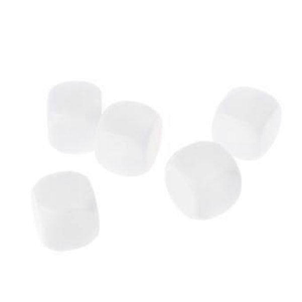 5 stk. 20mm Hvide Blanke Akryl Terninger Børn DIY Skriv Maleri Graffiti Familiespil