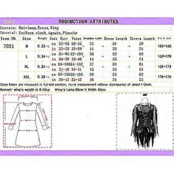 Halloween Faldet Engel Kjole Kostume Sorte Fjer Vinger Cosplay Halo Fancy Til Kvinder (XL)