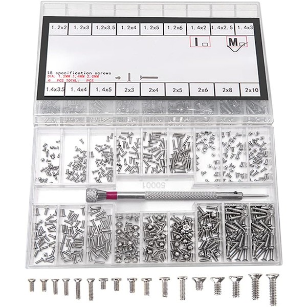 (M)500 stk. Mikro Tiny Reparationsskruer Kit, M1.2 M1.4 M2 Rustfrit