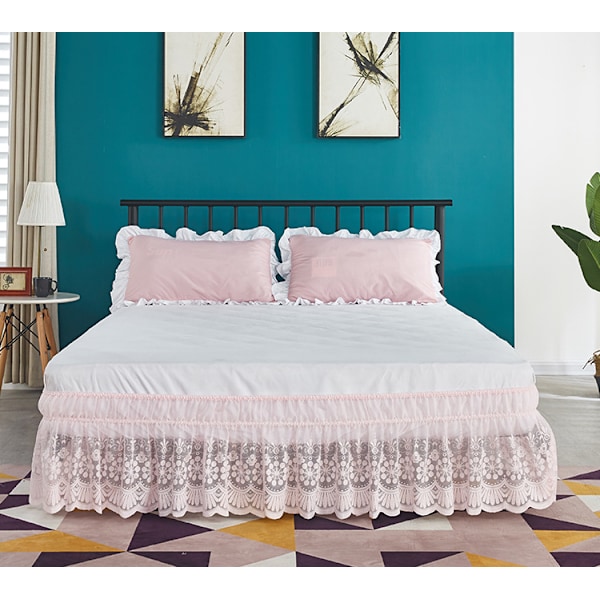Rosa, 150x200+38cm, enfärgad utsökt spets elastisk sängöverkast, amerikansk elastisk sängkjol, prins