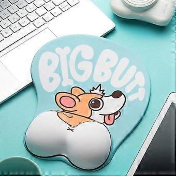 Tidoopu Anime Musmatte med Håndleddstøtte Ergonomisk Gel 3D Musmatte Søt Corgi Hund Bakside Musmatte for Jenter Gave (Blå)