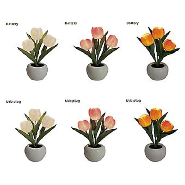 Ny LED Tulip Nattlys Simuleringsblomst Bordlampe Atmosfære Lampe Hjemmeinnredning (Oransje)