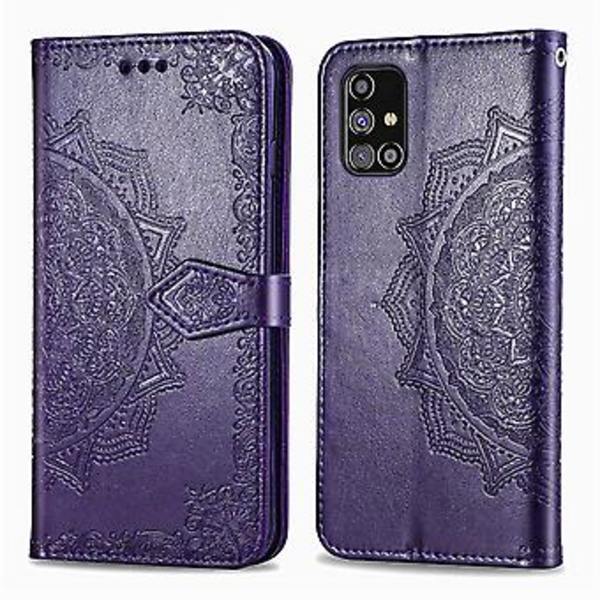 Mandala Blomst Præget Vandret Flip Læderetui Til Galaxy M31s (Lilla)