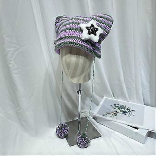 Elastisk Vintermössa med Vindskydd, Pom Pom-Dekor, Stickade Mössor för Vuxna Tonåringar, Håller Öronen Varma, Fluffiga Tillbehör för Kallt Väder (pälsboll khaki)