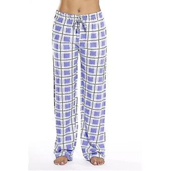 Naisten pyjamahousut taskuilla, pehmeät flanelliruudullinen pyjamahousut (M violetti)