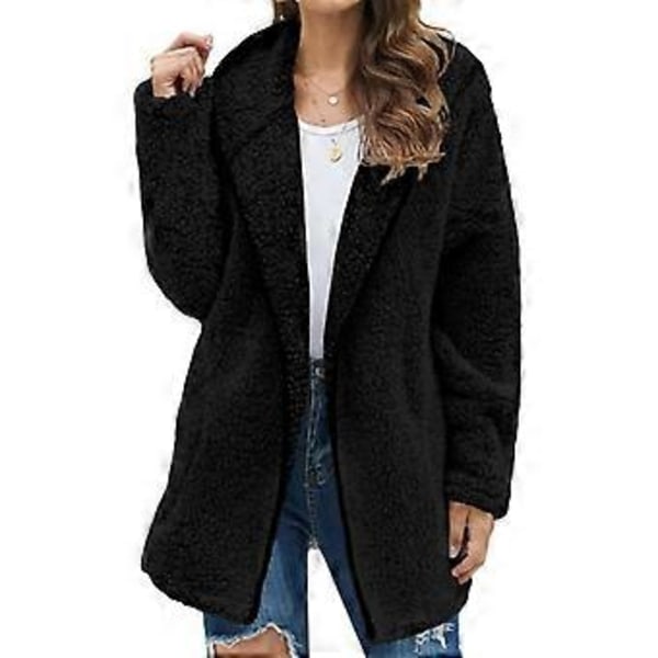 Efterår og Vinter Ny Afslappet Ensfarvet Revers Langærmet Jakke (3XL sort)