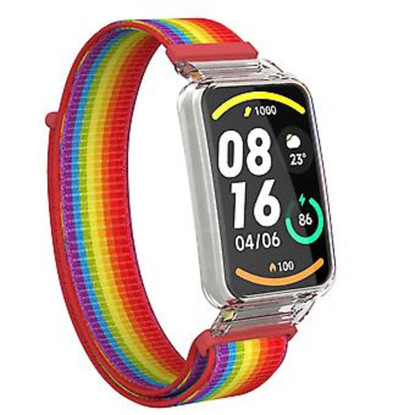 PC-fodral + Nylon Loop-rem för Xiaomi Mi Band 7 Pro (Regnbåge)