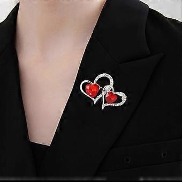 Trendy Rhinestones Dobbelte Hjerte Brocher til Kvinder og Mænd Valentinsdag Fest Tilbehør Gaver Daglig Fritidstøj