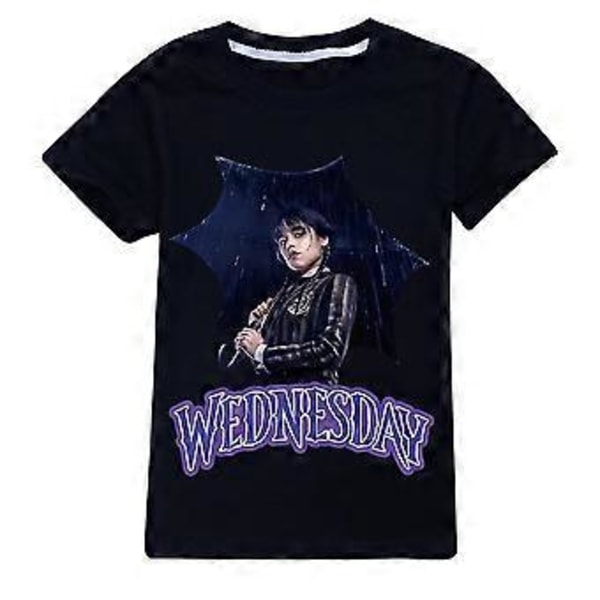 Addams Family Tyttöjen T-paita Elokuva Wednesday Addams Teema Lyhythihainen Toppi Tee Pusero -NMAOV (9-10V Musta)