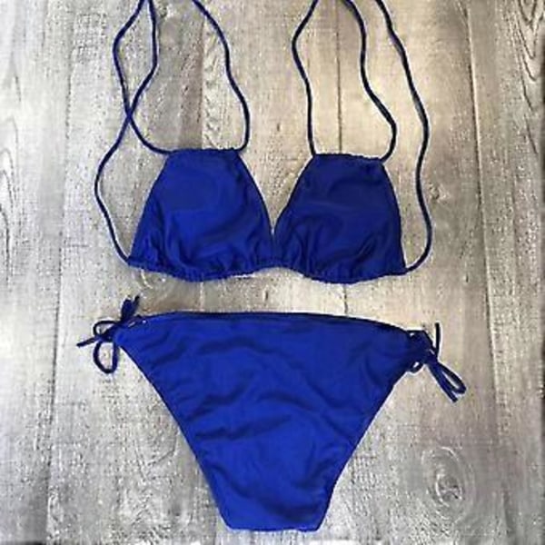 Plus Size Damer Polstret Halterneck Bikini Sæt Strand Badetøj Sommer -NMAOV(L Blå)