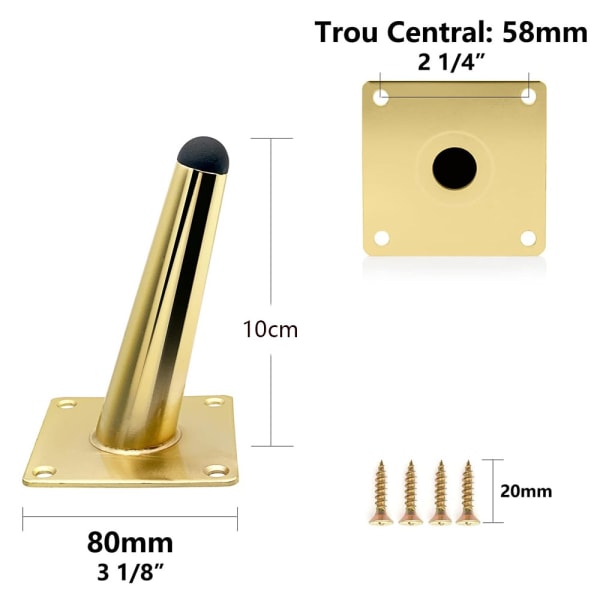 Sett med 4 10cm møbelben Gull bordben Skråstilt Slitesterkt Metall, Bordben, Sofaben for Replacin