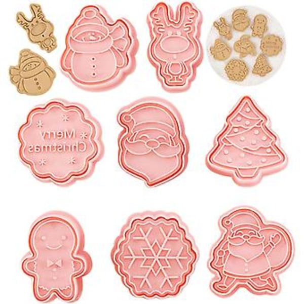 Julpepparkaksformar 8-pack, 3D Pressbara Julpepparkaksformar Och Stämplar, Tomte Julgran Snögubbe Pepparkaksgubbe Formar