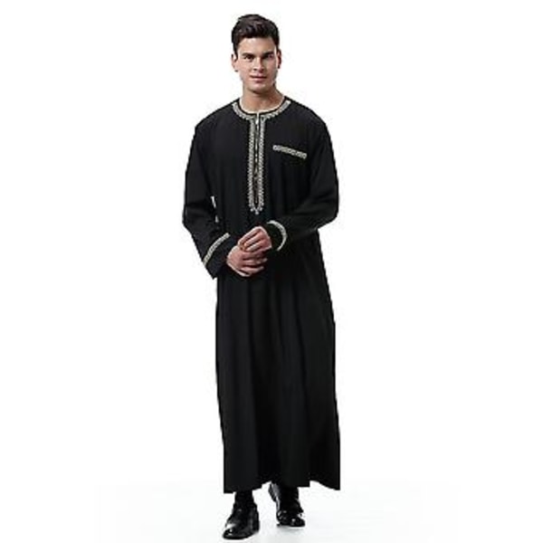 Mäns Muslimsk Saudi-Robe Kaftan Dubai Tunika Lång Topp Blus Thobe Kläder-n(2XL svart)