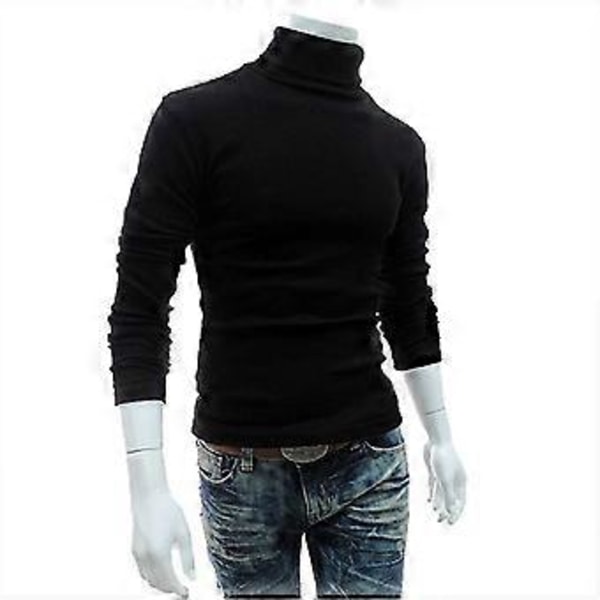 Herre Strikk Roll Turtle Neck Genser Topper Bluse (2XL Svart)