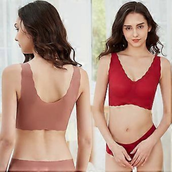 Naisten langattomat T-paita rintaliivit, täysi peitto, näkymättömät, koko päivän bralette, aaltoileva reuna, leveät olkaimet, V-kaula-aukkoinen alusvaate pehmusteella, väri One Size (väri)