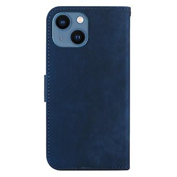 Embosset lærveske for iPhone 15 (Mørk blå)