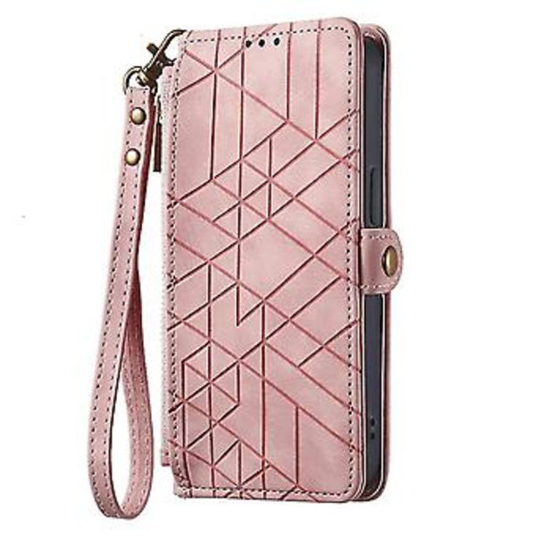 Geometriskt blixtlåsfodral med sidospänne i läder för Samsung Galaxy A34 5g (rosa)(Rosa)