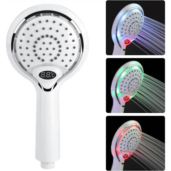 LED brusehoved håndbruser, 3 farver temperaturkontrol Le