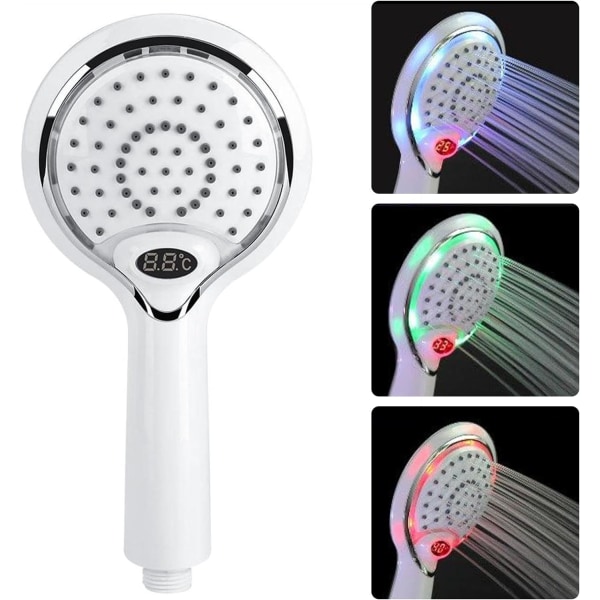 LED-duschhuvud Handdusch, 3 färger Temperaturkontroll Le