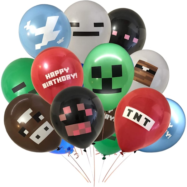 24-pack Pixel Miner Craft Style Gamer Party Ballonger - Stora