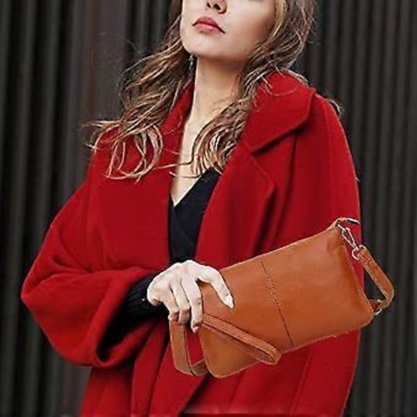 Äkta Läder Dam Crossbody Väska, Trendig och Mångsidig Enkel Axelväska (Jordig gul)