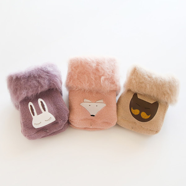 3 par 1-3 år flicka Tjocka halkfria babysockor med grepp Flicka
