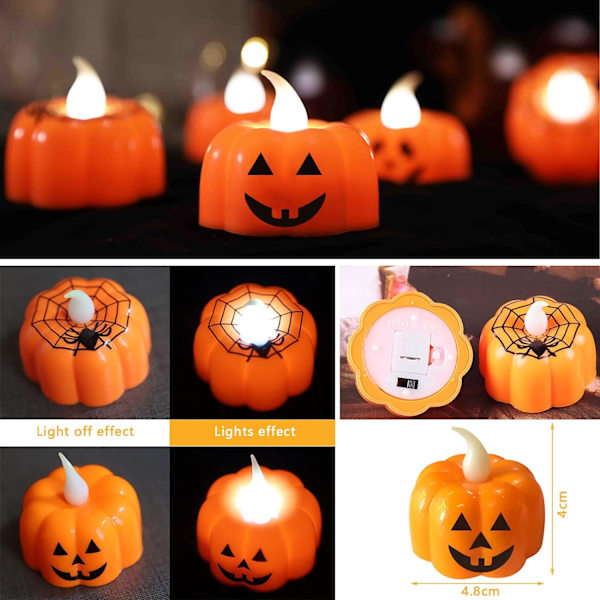 12 stk. batteridrevne LED-lys i form af græskar til Halloween