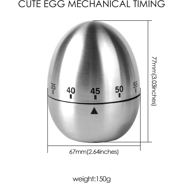 Egg kjøkkenur i rustfritt stål, mekanisk roterende alarm, 60 minutters timer for matlaging