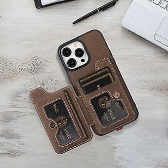 ABE Litchi Tekstur Kortveske PU-etui for iPhone 15 (Khaki)