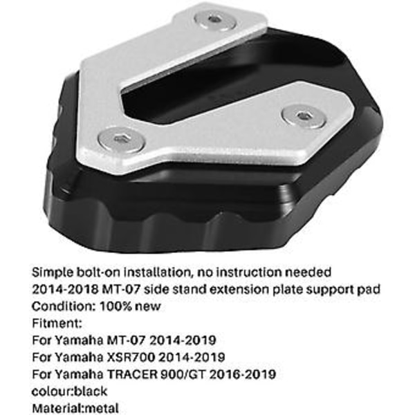 Sidostödsförlängningsplatta för Mt07 Mt-07 Xsr700 Xsr 700 Tracer 900 Gt Tillbehör (Svart)